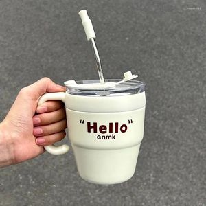 Su Şişeleri Sevimli Kore Kahve Termal Bardak Termos Kupa Paslanmaz Çelik Soğuk İçecekler İçin Saman Kapaklı Çay Sütü Taşınabilir Şişe