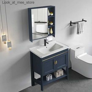 Torneiras de pia do banheiro de luxo leve armário de pia de banheiro mini moderno armário de espelho de banheiro armário de armazenamento de vaidade de banheiro móveis Q240301