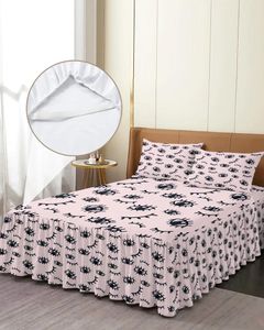 Yatak etek göz çizgisi çizim siyah kirpikler elastik takılmış yatak örtüsü Yastık
