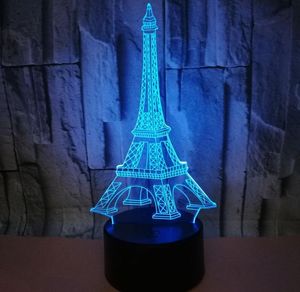 Креативные 3D светодиодные фонари Светодиодный сенсорный переключатель Настольная лампа Красочная Эйфелева башня Vision Стереосвет с дистанционным управлением Градиент 3D Ночной свет1023752
