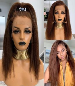 Siyah kadınlar için kinky düz insan saçı dantel ön peruk, doğal saç çizgisi ile düz sentetik peruklar 6524952
