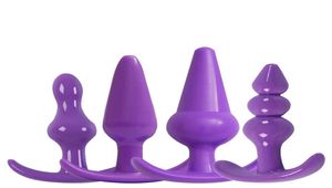 Фиолетовый анальный секс-игрушка, 4 шт. Набор, анальные пробки, товары для взрослых для женщин и мужчин, силиконовые игрушки для ануса5655008