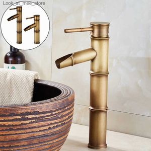 Banyo Lavabo muslukları banyo havzası musluk anti-korozyon antika pirinç bambu şekilli musluk tek saplı lavabo musluk sıcak ve soğuk su q240301
