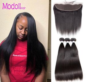 Straight Human Hair Bundles With Lace Frontal Raw Indian Virgin Hair Bundles With Frontal Closures Grade 9A 30 inch Bundles With F6385839