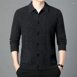 Suéter Masculino De Lã Cardigan De Inverno Lapelas Grossas Casual Suéter De Trespassado Solto Jaqueta Masculina