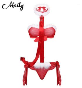 Erotik Setler Seksi Kadınlar Santa Kıyafet Noel Cosplay Kostüm Kırmızı Kolsuz Sırtsız Süslü Sütyen Bodysuit Top Lingerie Nightwear B4558189