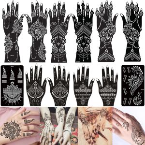 Трафареты 12 листов, временный трафарет для татуировки, набор наклеек для татуировок хной, аэрограф для рук, шаблон татуировки для DIY, наклейка для боди-арта