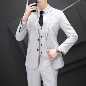 Suits Yeni (Blazer + Yelek + Pantolon) Erkekler İş Kariyeri Formal Küçük Takım Kore Versiyon İnce En İyi Adam Damat Gelinlik 3 Parça Set