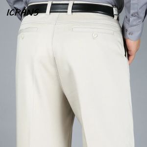 Pantolon boyutu 2940 42 44 Elbise pantolon erkekler düz streç yüksek bel pamuklu siyah beyaz ofis resmi takım elbise pantolon