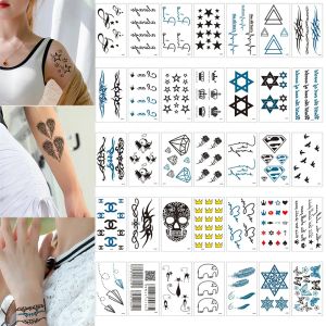 Dövmeler 100pcs küçük su geçirmez geçici dövme çıkartmaları kelebek gül scorpion wolf harajuku yıldız kadın bilek sanat erkekler tatoos