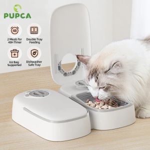 Malzemeler 2 Yemek Otomatik Pet Besleyici Akıllı Kedi Yemek Dağıtıcı Islak kuru gıda için Kibble Dispenser Aksesuar