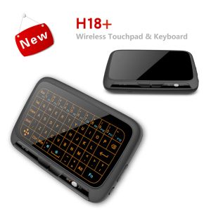 Klavyeler H18 Mini Tam Dokunmatik Ekran 2.4GHz Hava Fare Touchpad Arka Işığı Kablosuz Klavye Fişi ve IPTV için Akıllı Qwerty Klavye Play
