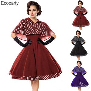 Elbise Zarif Vintage Hepburn Elbise Kadınlar İçin Siyah Kırmızı Kolsuz Aline Elbise Dişi Retro Rockbilly 50s Polka Dot Elbise