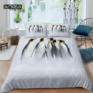 Установите Home Living Luxury 3D Penguin Print Print Set Set South Pole Polade Cover Pillowcases Queen и King Eu/US/AU Размер Полиэфир.