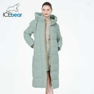 Женские плащи ICEbear 2024, длинное стеганое пальто макси, элегантное утепленное хлопковое пальто Jacekt, зимняя женская одежда с капюшоном GWD3915I