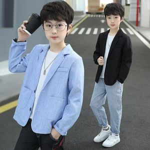 Ceket Blazer Çocuklar İçin Boy Kore Korece Stil Çocuk Düğün Gentelman Ceket Siyah Mavi Okul Resmi Bahar Kıyafetleri 2024