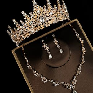 Luxo Rhinestone Tiara Wedding Farda da cabeça de noiva Brincos de colar de coroa para mulheres Presente do Dia dos Namorados