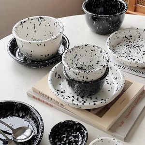 Набор современных керамических тарелок, креативный декор с брызгами чернил, завтрак, хлеб, послеобеденный чай, настольное десертное блюдо, кухонные столовые приборы