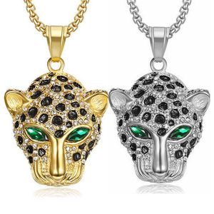 Hip Hop Leopardenkopf-Anhänger-Halskette, cooles Herren-Geschenk, Titanstahl, 18 Karat vergoldet, Rap-Schmuck