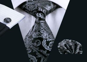 Gravata masculina preta paisley 100 seda clássica barrywang gravata lenço abotoaduras conjunto para homens formal festa de casamento noivo vender 5277846