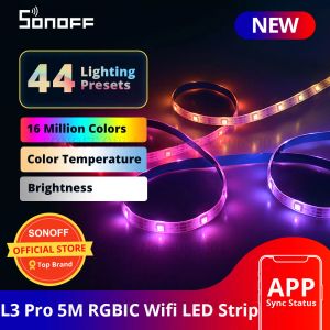 Kontrol Sonoff L3 Pro 5m RGBIC WiFi Akıllı LED Strip Lights 16.4ft Kablosuz Uzak Ses/ Yerel Kontrol Tipi C DC5V Adaptörü Akıllı Ev