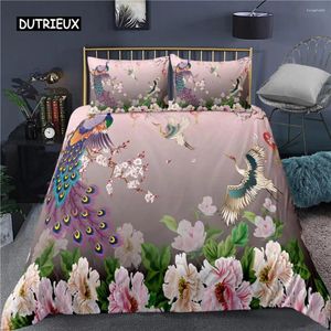 Yatak takımları tavus kuşu nevresim örtü erik çiçek dekor seti kral vinç tüyü çiçek desen romantik polyester yorgan