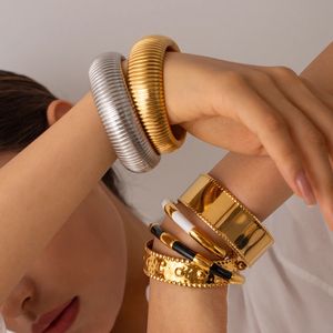 Paslanmaz çelik doku tıknaz yılan zinciri manşet bilezik 18k altın kaplama geniş bilezik bileklik moda takı kadınları hediye 240228