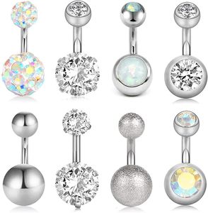 8pcs Kısa Göbek Düğmesi Yüzükleri 14G Kadınlar İçin Paslanmaz Çelik Kızlar Göbek Göbek Halkaları Kristal CZ Bobell Vücut Piercing 6mm 10mm 240228