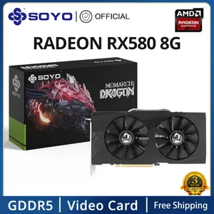 Grafik Kartları Soyo Amd Radeon RX580 8G Kart GDDR5 Hafıza Video HDMI DP DVI PCIE3.0X16 Oyun Bilgisayar GPU