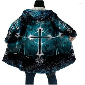 Erkek trençkotları kış moda kapüşonlu cape tanrı İsa desen 3d baskılı kalın yün unisex rahat sıcak ceket