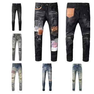 Amirs casual streetwear masculino jeans preto fino ajuste outono carta masculina amirir calças na moda clube de dança amrri magro toursers koko