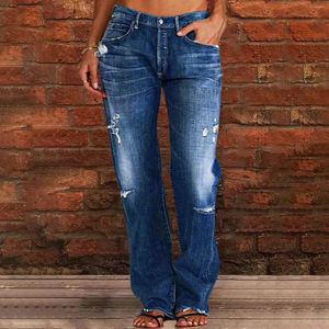 Женские джинсы, зимние брюки, 3 прямых штана, для женщин, с рваным подолом, с низкой талией, для йоги, Ropa De Mujer