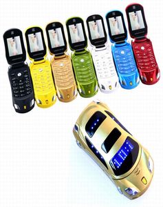 Yenilik F15 Kilitli Flip Telefon Çift Sim Mini Spor Otomobil Modeli Mavi El Feneri Bluetooth Cep Telefonu GSM 85090018001900MHZ4271504