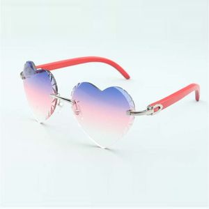 Лидер продаж, прямые продажи, новые высококачественные солнцезащитные очки с режущими линзами в форме сердца 8300687, красные дужки из натурального дерева, размер: 58-18-135 мм.
