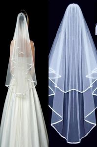Waishidress ucuz beyaz fildişi iki katman şerit kenarı kısa tül düğün perdesi ile tarak kadın039 düğün aksesuarı3598391