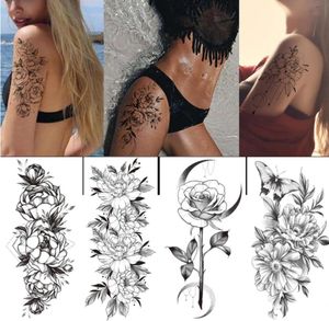100 шт. весь крутой черный цветок искусство тела водонепроницаемые временные татуировки женщины красота сексуальная роза дизайн вспышка поддельные татуировки наклейка T4663047