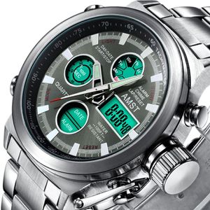 Черные часы с двойным дисплеем, мужские электронные светящиеся кварцевые спортивные цифровые часы, мужские водонепроницаемые Relogio Masculino257S
