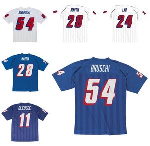 Dikişli Futbol Forması 54 Teddy Bruschi 1996 Mavi Beyaz Mesh Retro Rugby Forma Erkekler S-6XL