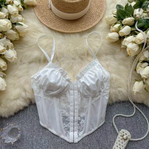 Camis Corset Crop Top Spagetti Strap Lace Patchwork Chic Tank Tops Kadınlar İçin Seer Sexy Camisole Dişi Çırpma Vintage Dropshipping