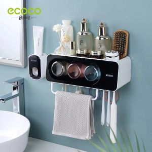 Malzemeler EcoCo Yeni Gelin Duvar Montajı Diş Fırçası Tutucu Otomatik Diş Macunu Squeezer Dispenser Set Banyo Aksesuarları Organizatör Rafı