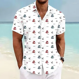 Мужские повседневные рубашки Парусная рубашка для отпуска Гавайская рубашка с коротким рукавом Летняя пляжная повседневная одежда Топ Модный дизайн на пуговицах