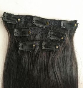 Бразильские девственные волосы, шелковистые прямые заколки для наращивания человеческих волос, натуральный цвет 80 г, 100 г, 125 г на всю голову4991606