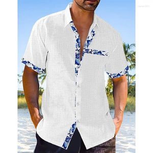 Мужские повседневные рубашки, льняная рубашка, удобная весна-лето, пляжная одежда с короткими рукавами и лацканами, гавайская курортная одежда, передний карман