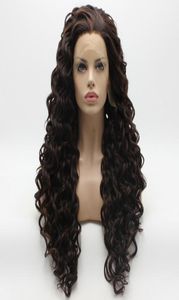 Iwona Saç Kıvırcık Uzun Ton Kahverengi Auburn Mix Wig 18630 ​​Yarım El Bağlı Isıya Dayanıklı Sentetik Dantel Ön Günlük Doğal Peruklar9105334