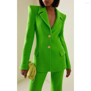 Erkekler Slim Green Woman Blazer Setleri Uzun Pantolonlar Özel Yapımı Office Lady Two-Parçalar Tek Kelime Seti