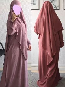 Elbiseler Eid Müslüman Kadınlar Abaya Uzun Khimar Elbise 2 Parça Set Dua Giyim Abaya Hanka Tam Kapak Ramazan Kaftan Jilbab Djellaba