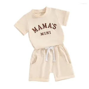 Комплекты одежды для маленьких мальчиков и девочек, летняя одежда, мини-футболка с короткими рукавами Mama S, топы, однотонные шорты, комплект, повседневная одежда для младенцев, 2 шт.