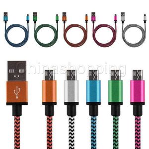 1M 3FT 2M 6FT 3M 10FT Metallo Rame Micro USB Caricatore Dati di sincronizzazione tessuto Cavo intrecciato Tipo C Cavo di ricarica per Samsung S23 S24 Telefono Android