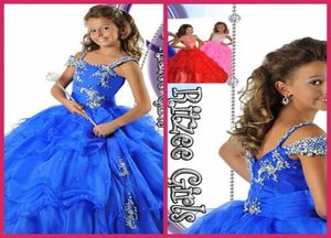 Pageant Elbiseler Balo Kıyafetleri Kraliyet Mavi Organza Boncuk Kristal Fermuarı Ucuz Çiçek Kız El Kıyafetleri Çocuk Boyutu 129222555