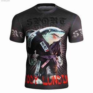 Erkek Tişörtler Erkekler Fitness Sıkıştırma O boyun Eğitim Çay Erkekler Kısa Mouwen MMA Spor T-Shirt Erkekler Güreş Jiu Jitsu Rashguard Sıkı T-shirt L240304